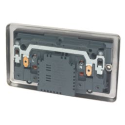 Hager Sollysta WRSS82BSB-USBAC 13A 2-Gang 2P+E Switched Socket + 3.1A 15.5W 2-Outlet Type A & C USB Charger Brushed Steel with Black Inserts