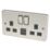 Hager Sollysta WRSS82BSB-USBAC 13A 2-Gang 2P+E Switched Socket + 3.1A 15.5W 2-Outlet Type A & C USB Charger Brushed Steel with Black Inserts