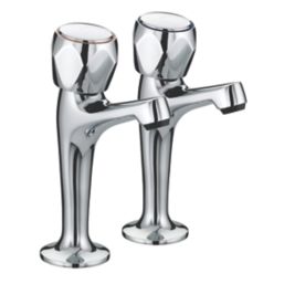 Refurb Bristan Club Contemporary Round Head High Neck Pillar Kitchen Taps Chrome 1 Pair