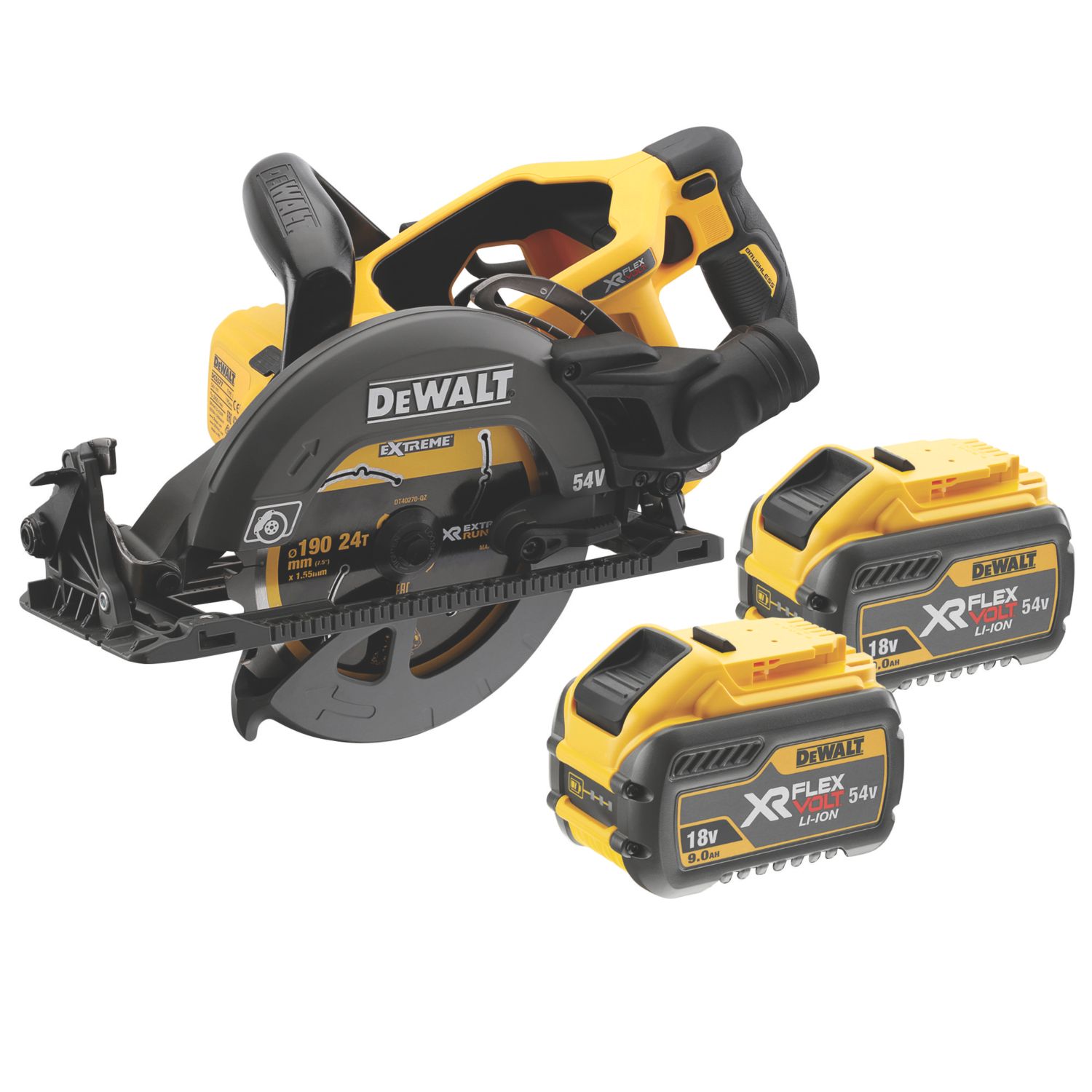 DeWalt DCS577T2-GB 190mm 54V 2 x 6.0Ah Li-Ion XR FlexVolt Brushless Cordless High Torque Circular Saw (920HG)