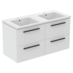 Ideal Standard i.life B Wall Hung Vanity Unit with Black Handles & Double Basin Matt White 1200mm x 505mm x 630mm