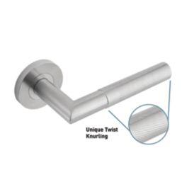 Eclipse Ultimate Revolve Fire Rated Lever On Rose Door Handle Pair Satin Stainless Steel 1 Pair