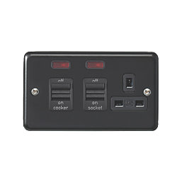 MK Contoura 45A 2-Gang DP Cooker Switch & 13A DP Switched Socket Black with Neon with Colour-Matched Inserts