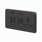 MK Contoura 45A 2-Gang DP Cooker Switch & 13A DP Switched Socket Black with Neon with Colour-Matched Inserts