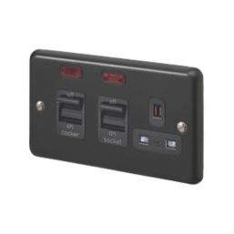 MK Contoura 45A 2-Gang DP Cooker Switch & 13A DP Switched Socket Black with Neon with Colour-Matched Inserts