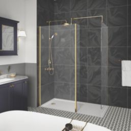 ETAL  WRSBB76 Semi-Framed Wetroom Screen with Support Bar Brushed Brass 760mm x 1950mm