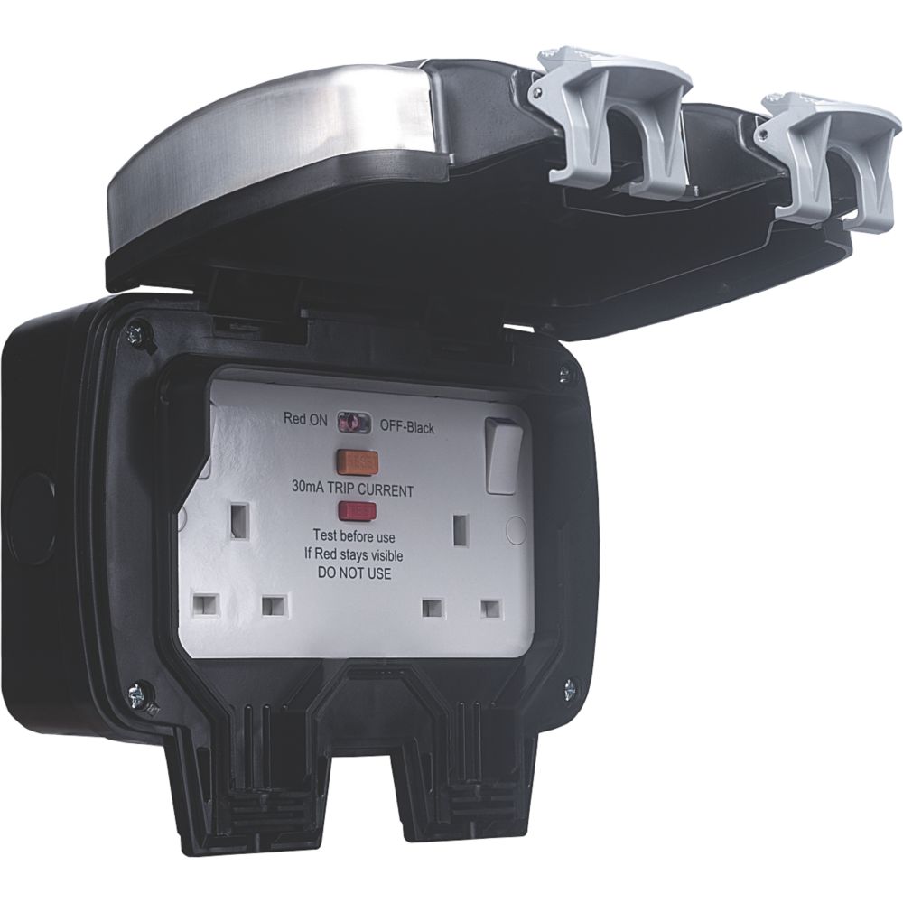 British General Decorative IP66 13A 2Gang SP Weatherproof Outdoor Switched Passive RCD Socket