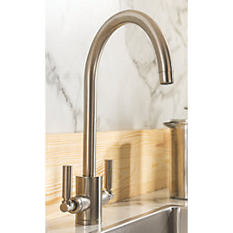 Streame by Abode Brolle Swan Dual-Lever Mono Mixer Kitchen Tap Brushed Nickel