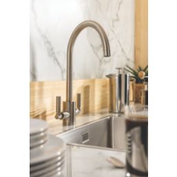 Streame by Abode Brolle Swan Dual-Lever Mono Mixer Kitchen Tap Brushed Nickel