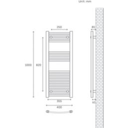 Flomasta 1000mm x 400mm 908BTU Chrome Curved  Towel Radiator