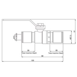 Flomasta  Push-Fit Full Bore 15mm Ball Valve with Red Handle