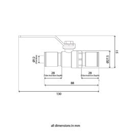 Flomasta  Push-Fit Full Bore 15mm Ball Valve with Red Handle