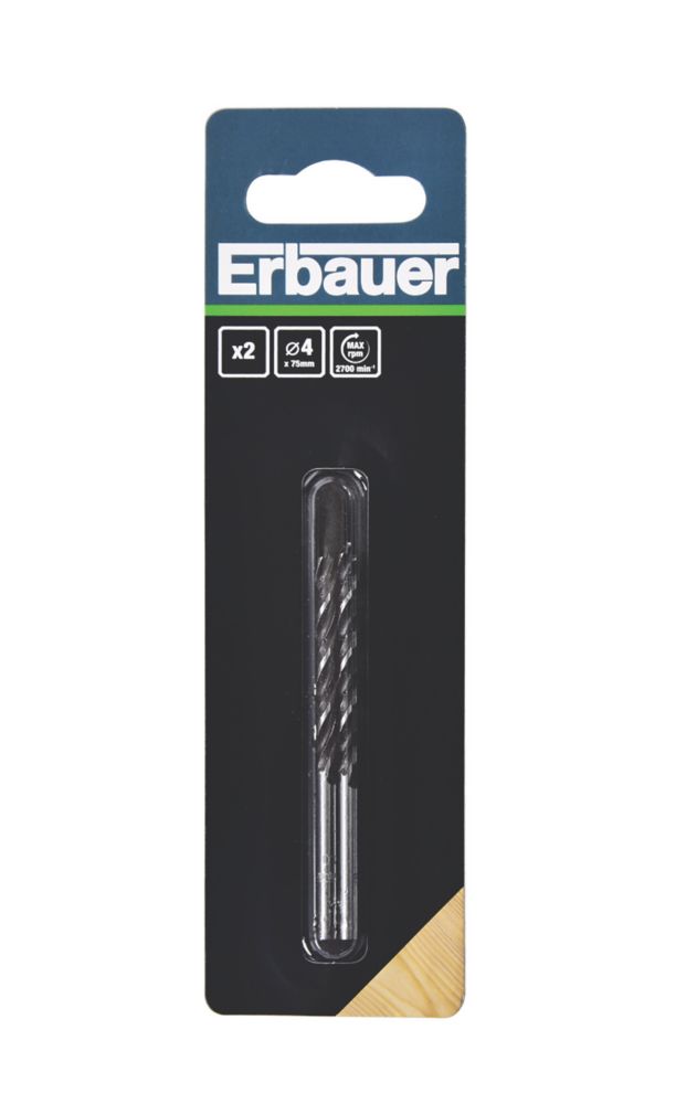 Erbauer Brad Wood Drill Bits 4mm x 75mm 2 Pack Screwfix