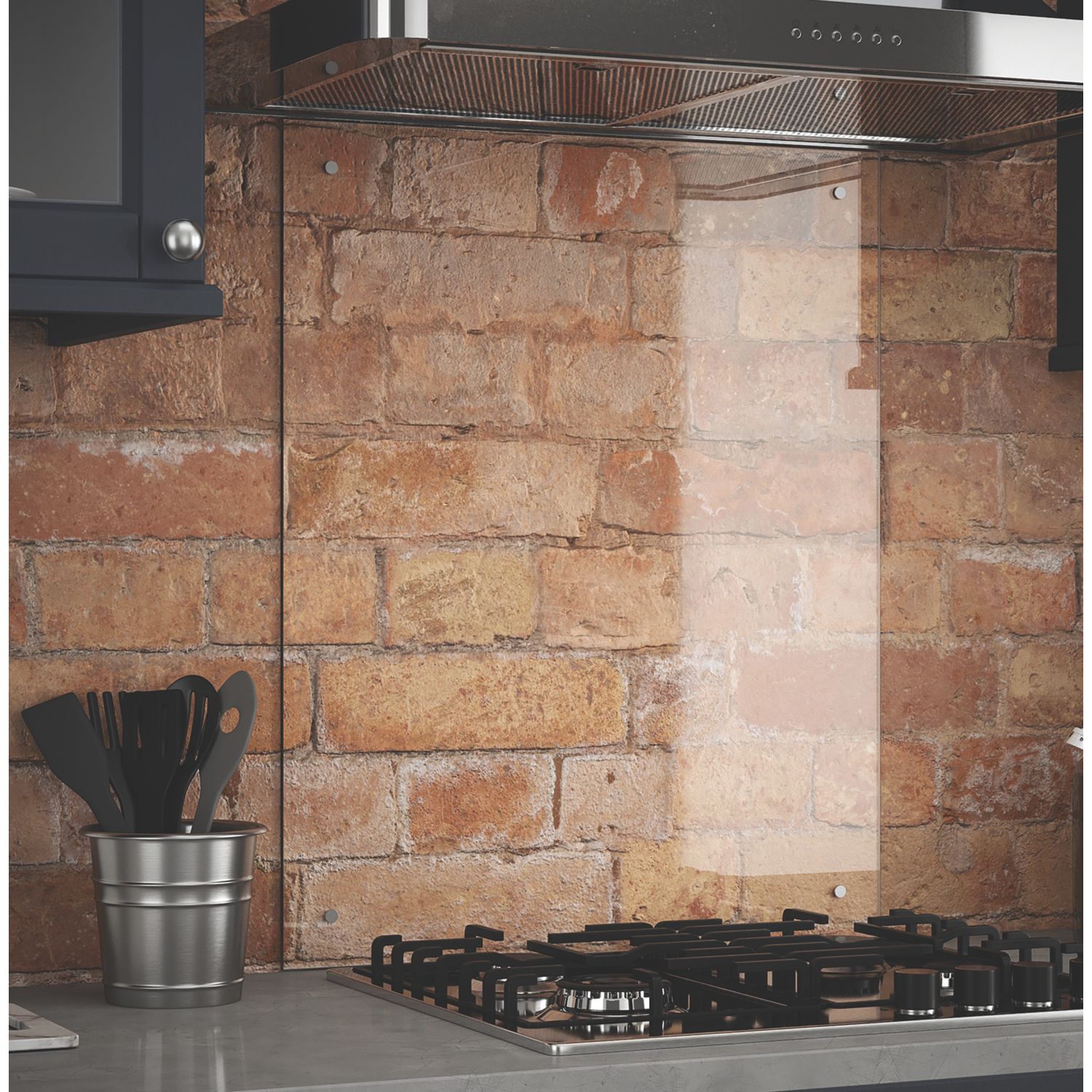 Splashback Clear with Brushed Chrome Caps Splashback 600mm x 750mm x 6mm (922RX)