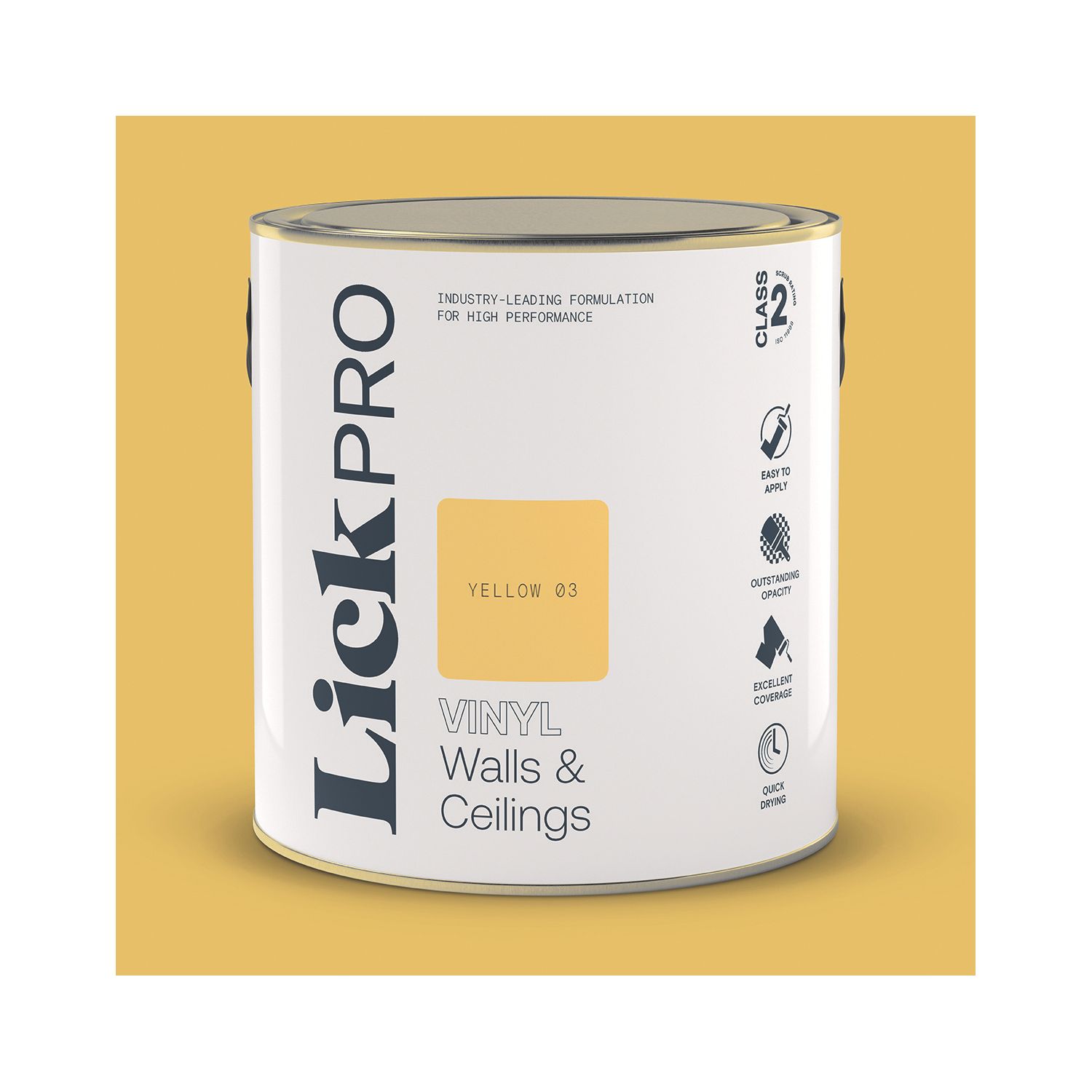 LickPro 2.5Ltr Yellow 03 Vinyl Matt Emulsion Paint (922TM)