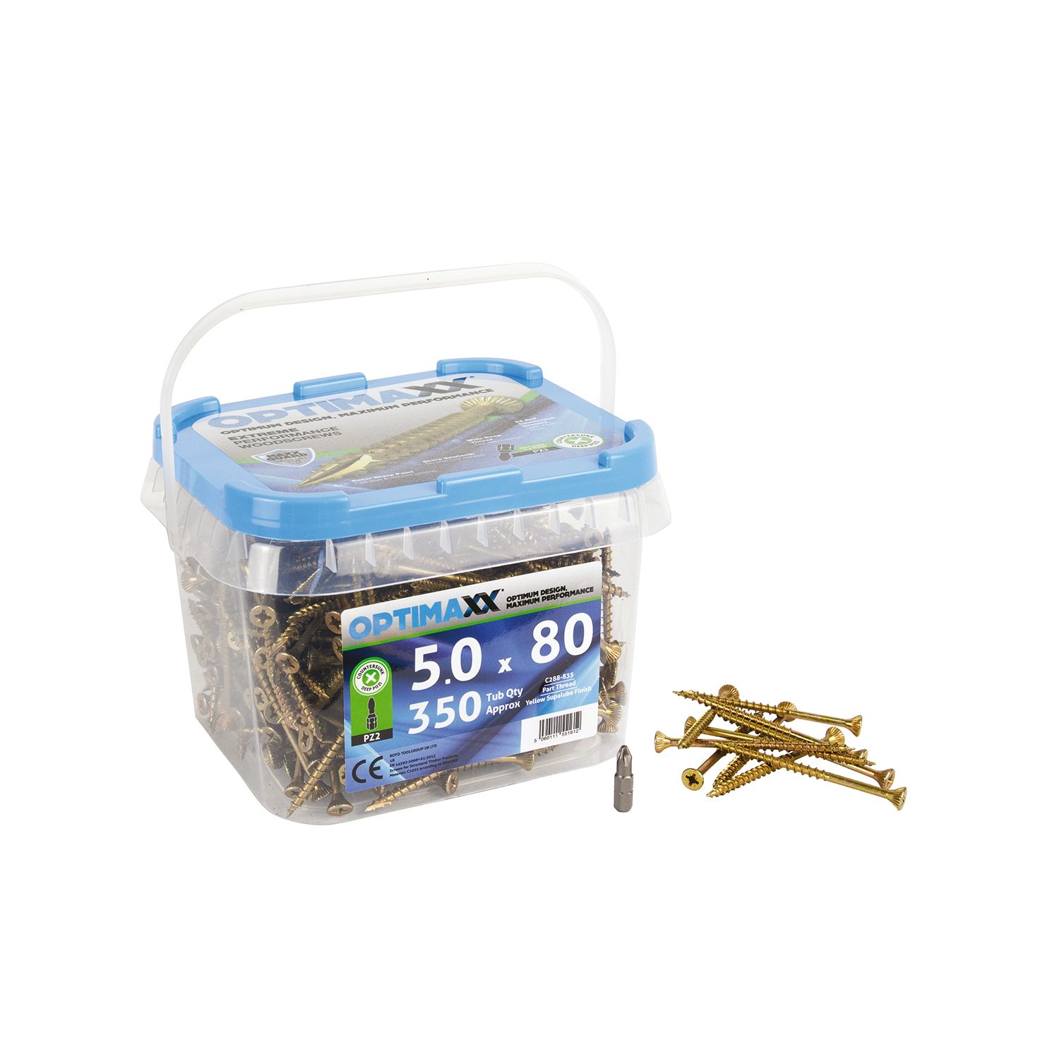 Optimaxx PZ Countersunk Wood Screws 5mm x 80mm 350 Pack (922TY)