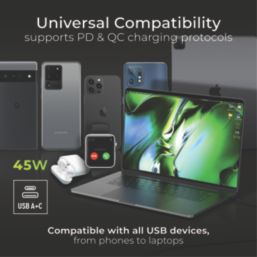 British General Evolve 13A 2-Gang SP Switched Socket + 3A 45W 2-Outlet Type A & C USB Charger Copper with Black Inserts