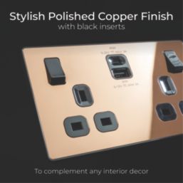 British General Evolve 13A 2-Gang SP Switched Socket + 3A 45W 2-Outlet Type A & C USB Charger Copper with Black Inserts