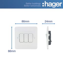 Hager Sollysta WMPS32 10AX 3-Gang 2-Way Light Switch  White