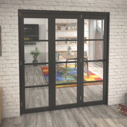 Green & Taylor  3-Door 1-Clear Light Primed Black Wooden Shaker Internal Bi-Fold Door 2060mm x 1905mm