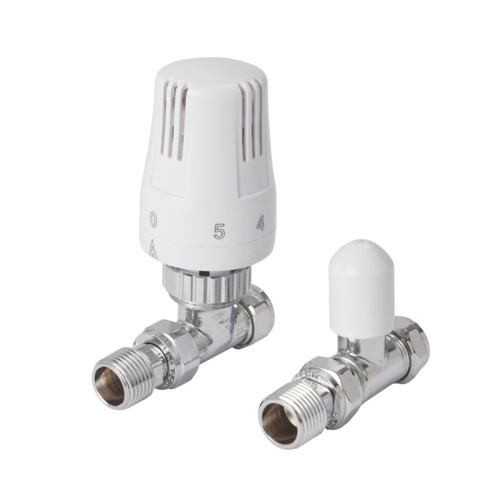 Flomasta  White Straight Thermostatic Radiator Valve & Lockshield  1/2" x 15mm
