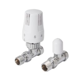 Flomasta  1/2" x 15mm White/Chrome Straight & L/S Modern Thermostatic Radiator Valve & Lockshield