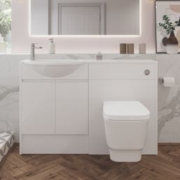 Alaska Bathroom Fitted Furniture Pack LH Vanity with Basin White Gloss 1244mm x 355mm x 997mm