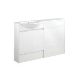 Alaska Bathroom Fitted Furniture Pack LH Vanity with Basin White Gloss 1244mm x 355mm x 997mm