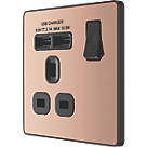 British General Evolve 13A 1-Gang SP Switched Socket + 2.1A 2-Outlet Type A USB Charger Copper with Black Inserts