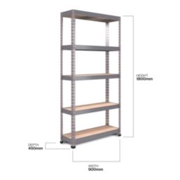 RB Boss Fastlok UDL/GALV 5-Tier Metal Garage Shelving Unit 900mm x 450mm x 1800mm