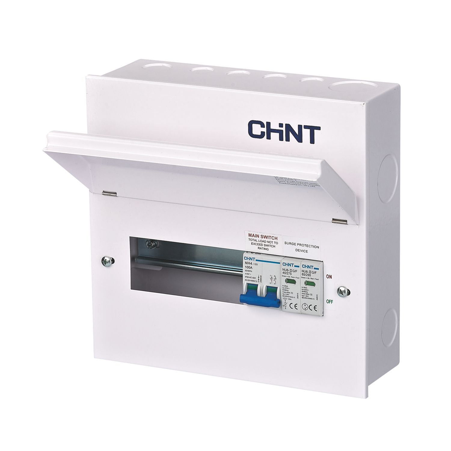 Chint NX3 Series 10-Module 6-Way Part-Populated High Integrity Main Switch Consumer Unit with SPD (923VG)
