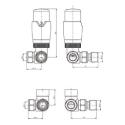 ETAL Danva 15mm x 1/2" Brushed Steel Corner Modern Thermostatic Radiator Valve & Lockshield