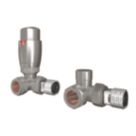 ETAL Danva 15mm x 1/2" Brushed Steel Corner Modern Thermostatic Radiator Valve & Lockshield