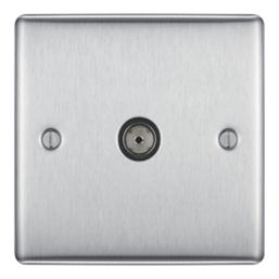 British General Nexus Metal 1-Gang Single TV Socket Brushed Steel