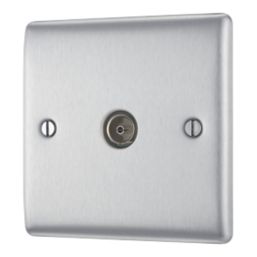 British General Nexus Metal 1-Gang Single TV Socket Brushed Steel