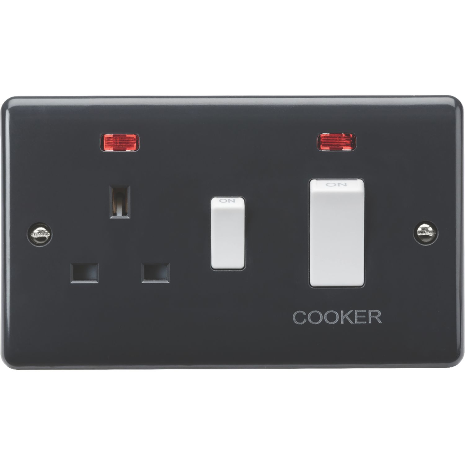 Knightsbridge Part M 45A 2-Gang DP Cooker Switch & 13A DP Switched Socket Anthracite with Neon (923YA)