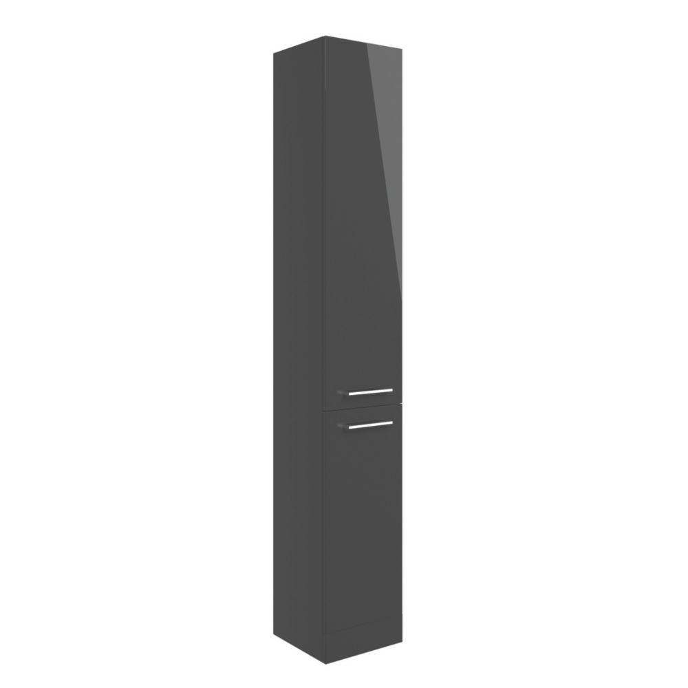 Ohio Tall Floor-Standing Bathroom Storage Unit Dark Grey Gloss 350mm x ...