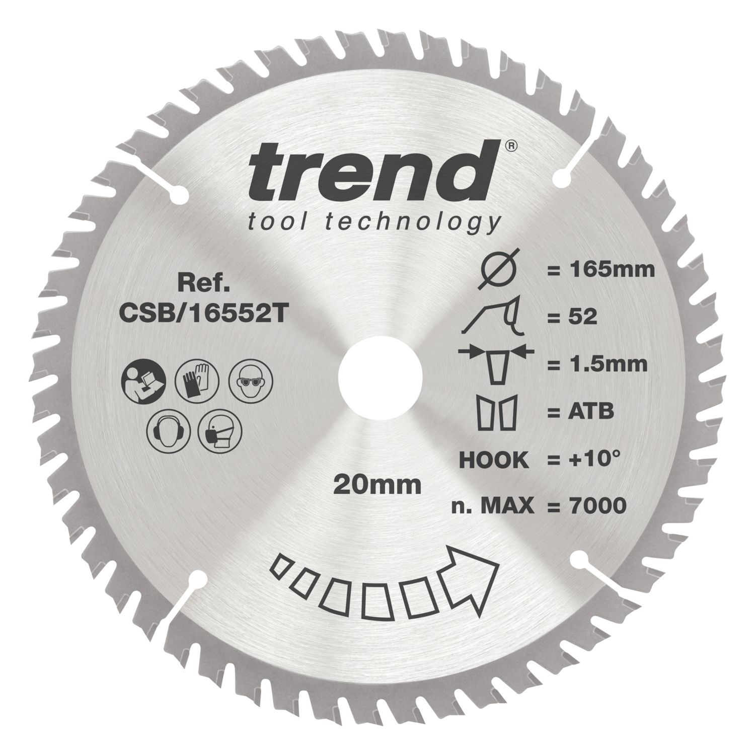 Trend CSB/16552T Wood Thin Kerf Circular Saw Blade for Cordless Saws 165mm x 20mm 52T (924XG)
