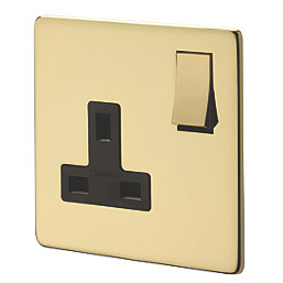Crabtree Platinum 13A 1-Gang DP Switched Plug Socket Polished Brass  with Black Inserts