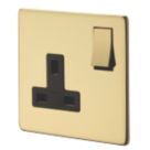 Crabtree Platinum 13A 1-Gang DP Switched Plug Socket Polished Brass  with Black Inserts