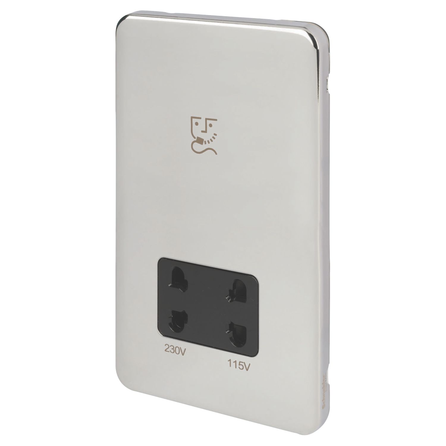 Schneider Electric Lisse Deco 2-Gang Dual Voltage Shaver Socket 115 / 230V Polished Chrome with Black Inserts (925FF)
