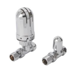 Flomasta  1/2" x 15mm Chrome Straight & L/S Modern Thermostatic Radiator Valve & Lockshield