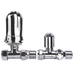 Flomasta  1/2" x 15mm Chrome Straight & L/S Modern Thermostatic Radiator Valve & Lockshield