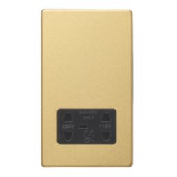 Contactum Lyric 2-Gang Dual Voltage Shaver Socket 115 - 230V Brushed Brass with Black Inserts