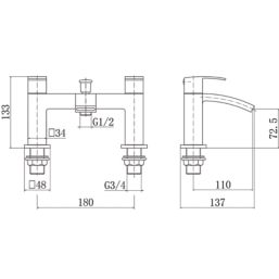 ETAL Kinlin Chrome 143mm Deck Mounted Dual Control Manual Shower Mixer Tap