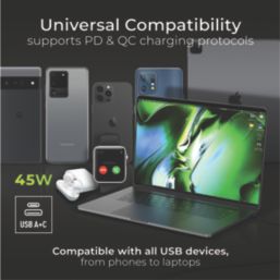 British General Evolve 13A 2-Gang SP Switched Socket + 3A 45W 2-Outlet Type A & C USB Charger Satin Brass with Black Inserts