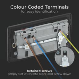 British General Evolve 13A 2-Gang SP Switched Socket + 3A 45W 2-Outlet Type A & C USB Charger Satin Brass with Black Inserts