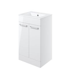 Ohio 2-Door Bathroom Vanity Unit with Ceramic Basin Gloss White 510mm x 390mm x 848mm