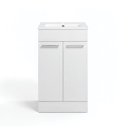 Ohio 2-Door Bathroom Vanity Unit with Ceramic Basin Gloss White 510mm x 390mm x 848mm