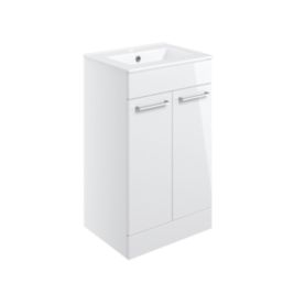 Ohio 2-Door Bathroom Vanity Unit with Ceramic Basin Gloss White 510mm x 390mm x 848mm